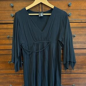 Mixit Women's Black 3/4 Sleeve V-Neck Modal Blouse Ruched Empire Waist Large